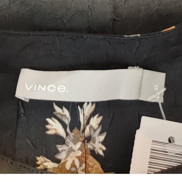 Vince Tossed Bouquet Tie Neck Blouse Top Long Sleeve Black Floral Womens XS NWT - Picture 5 of 8